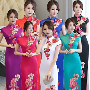 中国风舞台礼仪旗袍立体绣花大码 新品 改 礼仪旗袍 2026新款