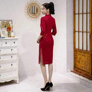 春款 中国风修身 蕾丝中长款 日常旗袍改良版 连衣 七分袖 2026新款