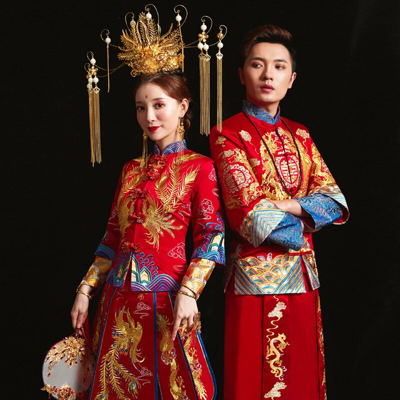 2025新款秀禾服新娘男女结婚礼服情侣套装中式婚纱古装拖尾龙