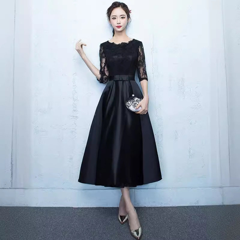 2026新款小晚礼服裙黑色中长款气质名媛宴会合唱团演出服女高