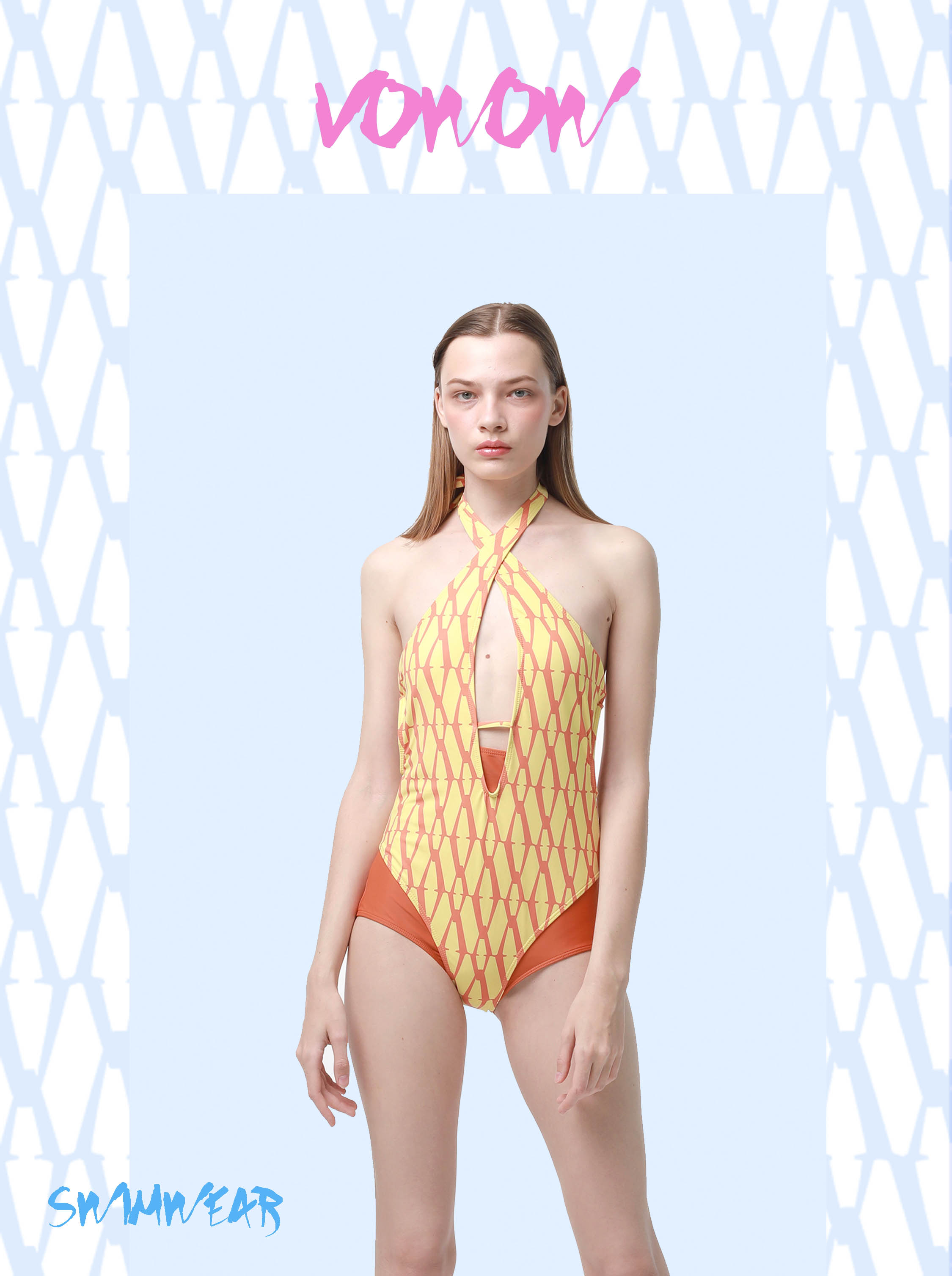 温泉撞色复古高腰早秋连体泳衣