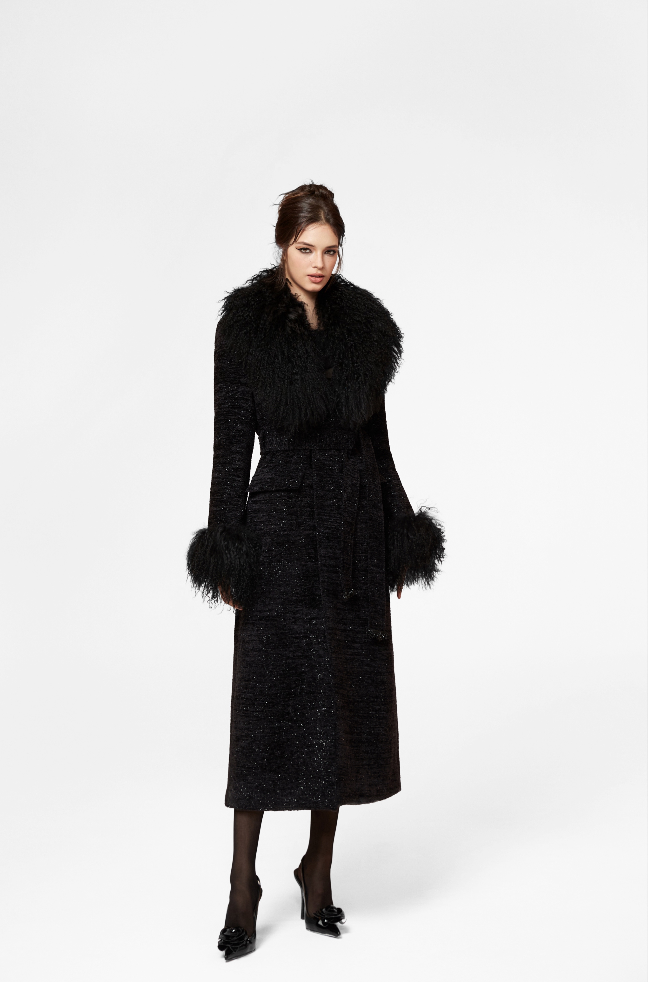 VOWOW 璀璨星空闪亮加长可拆卸滩羊毛绒里大衣Valeria系列