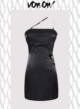 vowow盛夏蝴蝶侧腰黑蝴蝶亮光气质修身性感包臀连衣裙