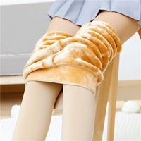 Mùa thu và mùa đông eo cao cộng với quần nhung bên ngoài mặc quần legging mùa đông một đôi vớ đen dày quần jumpsuit màu da - Xà cạp quần tất giả bốt