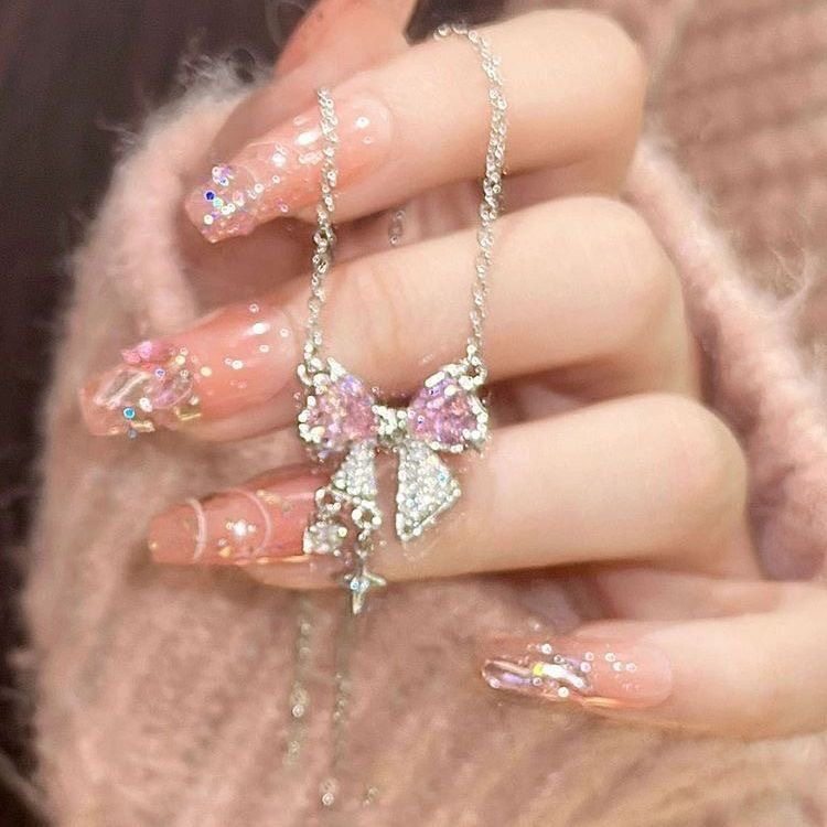 爆款网红粉色蝴蝶结项链ins学生甜酷少女锁骨链百搭轻奢高级感夏图片