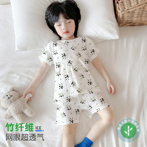 夏季儿童睡衣竹纤维超薄短袖套装