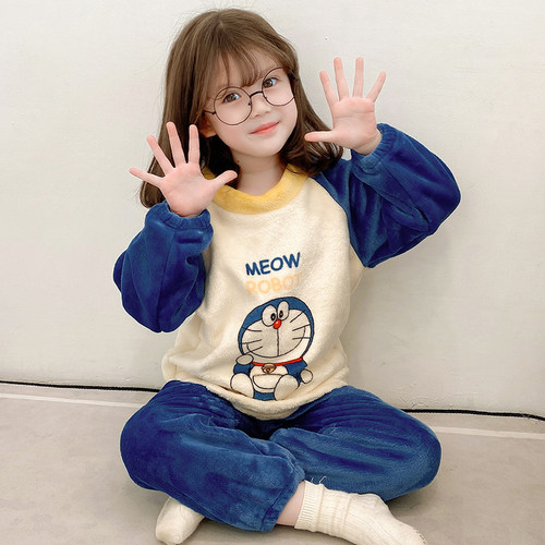 儿童珊瑚绒睡衣秋冬保暖宽松套头