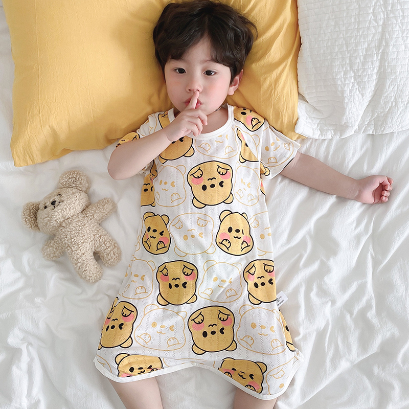 儿童夏季睡衣纯棉睡袍连体衣薄款