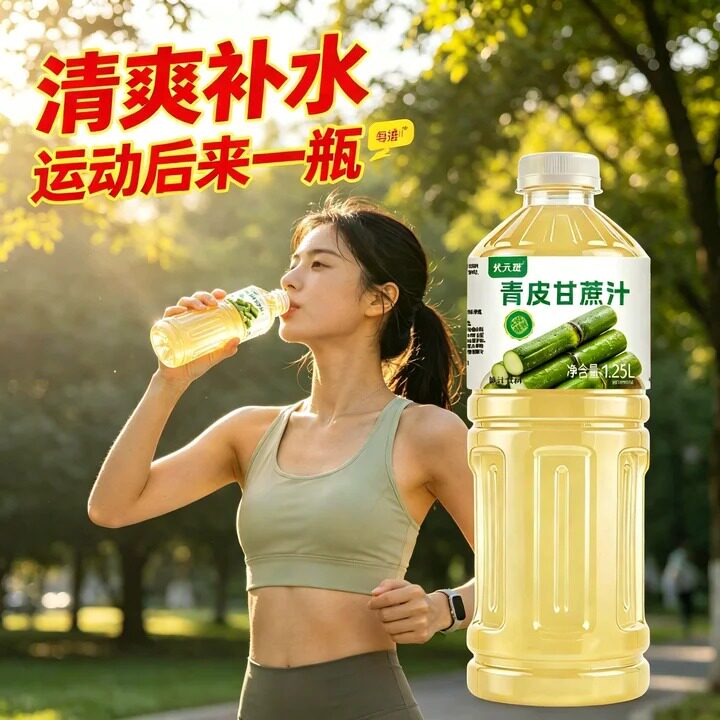 运动过后喝青皮甘蔗汁大瓶饮品清爽补水解渴甘润大容量瓶装饮料