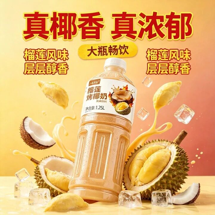 【大瓶畅享】1.25L榴莲烤椰奶果香浓郁开盖即享朋友待客分享饮料