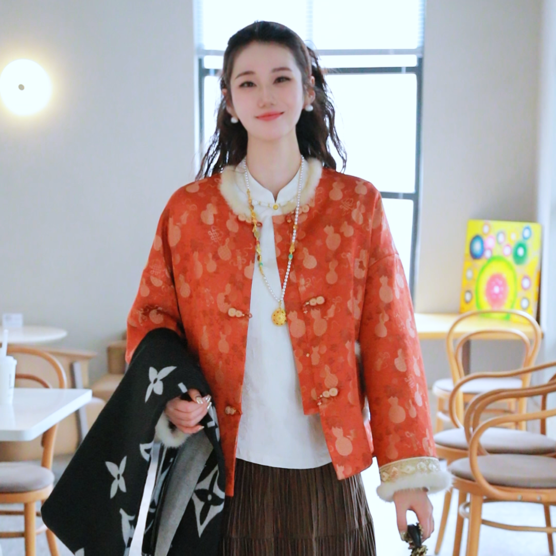 《七七定制》时尚冬季中式气质复古加厚加棉保暖外套6889