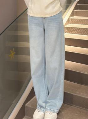 时尚蓝色百搭显瘦设计感小众直筒加绒长款牛仔裤32151