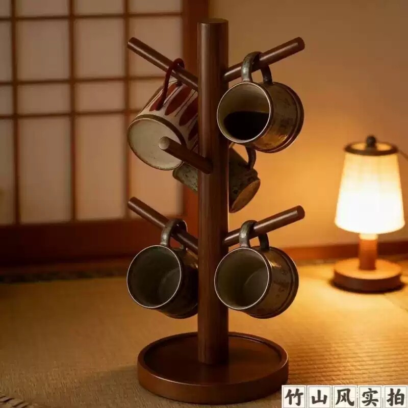 置物架桌面咖啡杯实木倒挂钥匙整理玄关茶杯沥水杯架收纳层架马克
