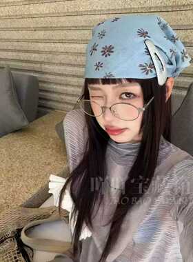 春秋新款绑发丝巾发带美式复古小众时尚腰果花小方巾发饰女夏