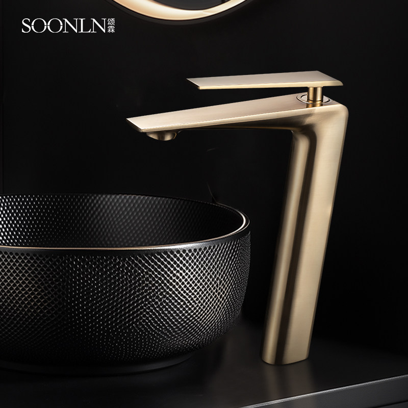 颂霖厨卫台上盆台下盆水龙头设计师创意新款冷热黑金色铜龙头面盆