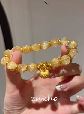 小胖福盘缠仿黄发晶手链女新中式时尚百搭黄水晶手串送闺蜜礼物女