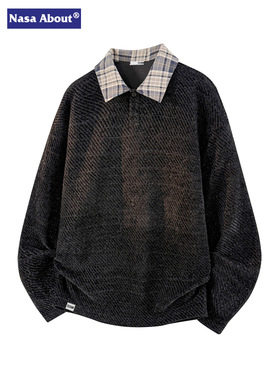 NASA老钱风潮流POLO衫黑色卫衣男士秋季新款宽松休闲针织衫上衣服