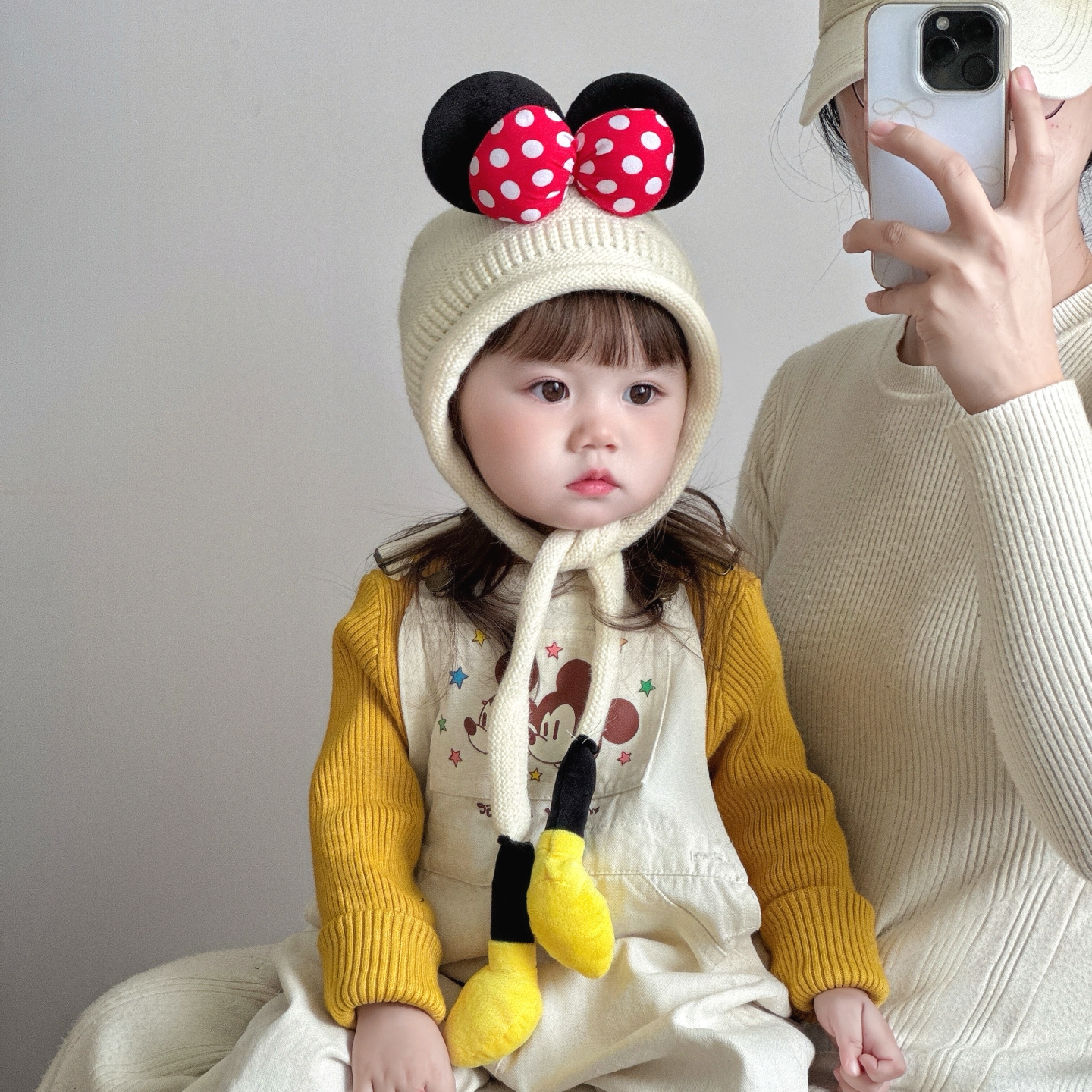 宝宝帽子秋冬季可爱米奇耳朵针织儿童保暖毛线帽加厚婴儿护耳帽潮