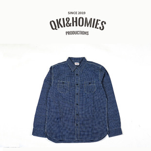 男士 QKi精选 蓝白格子百搭棉质美式 复古工装 日常纯棉 休闲衬衫