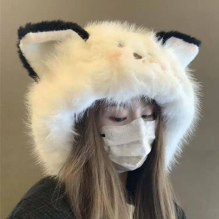 冬寒季可爱腮红耳朵帽女加绒脸加厚保暖护耳渔KDB夫帽显小子防雷