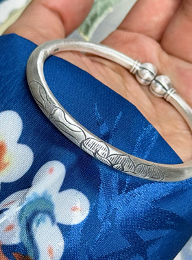 荷花古风足银999南瓜头银手镯