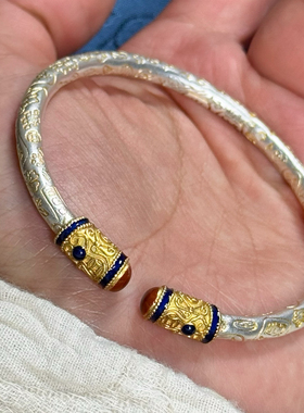 吉言描金珐琅新中式国风足银手镯