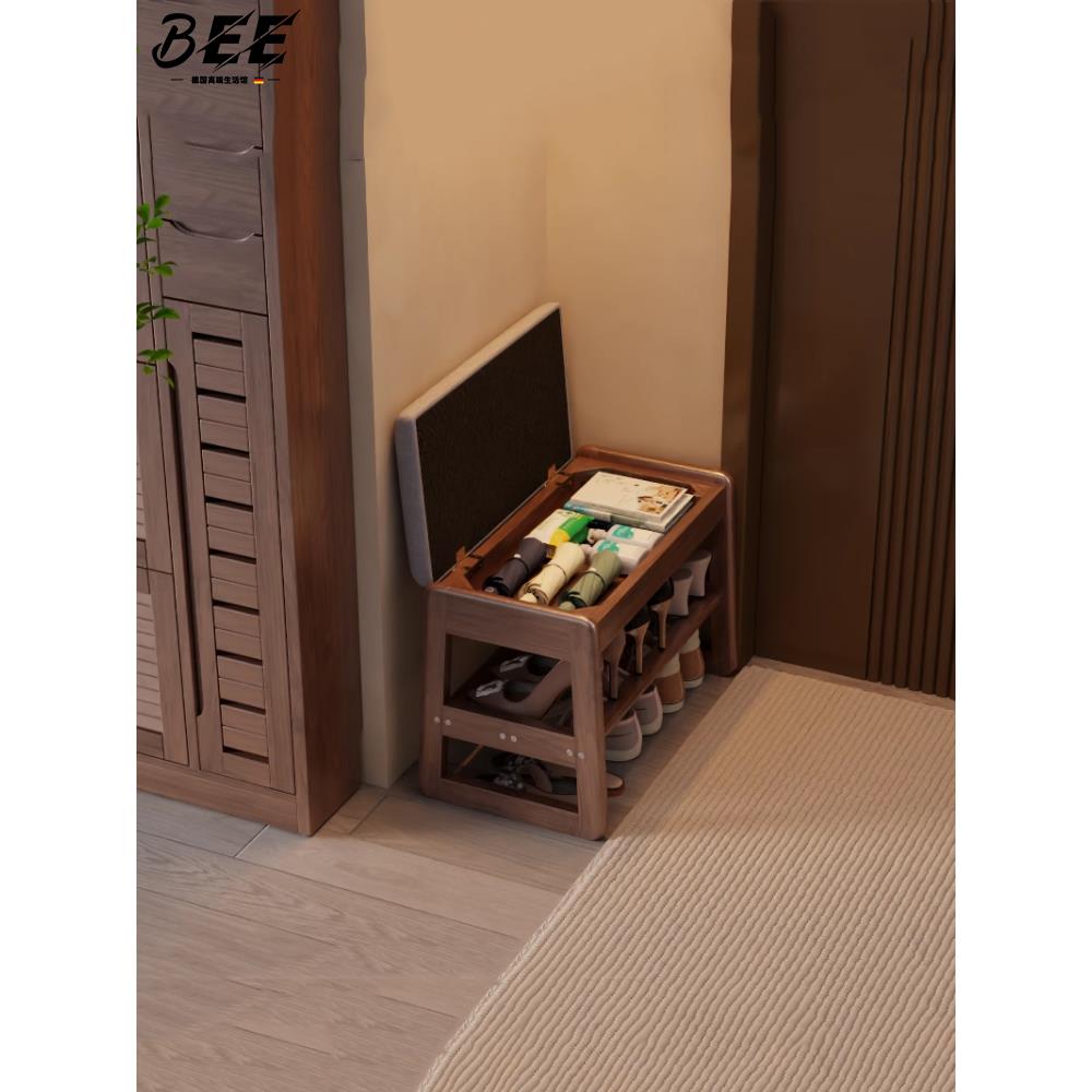 德国实木换鞋凳门口小户型进门收纳家用一体式可坐穿鞋凳入户鞋柜