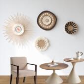 北欧简约编织圆形装 饰挂饰 饰草编藤编墙面挂件简约背景墙墙面装