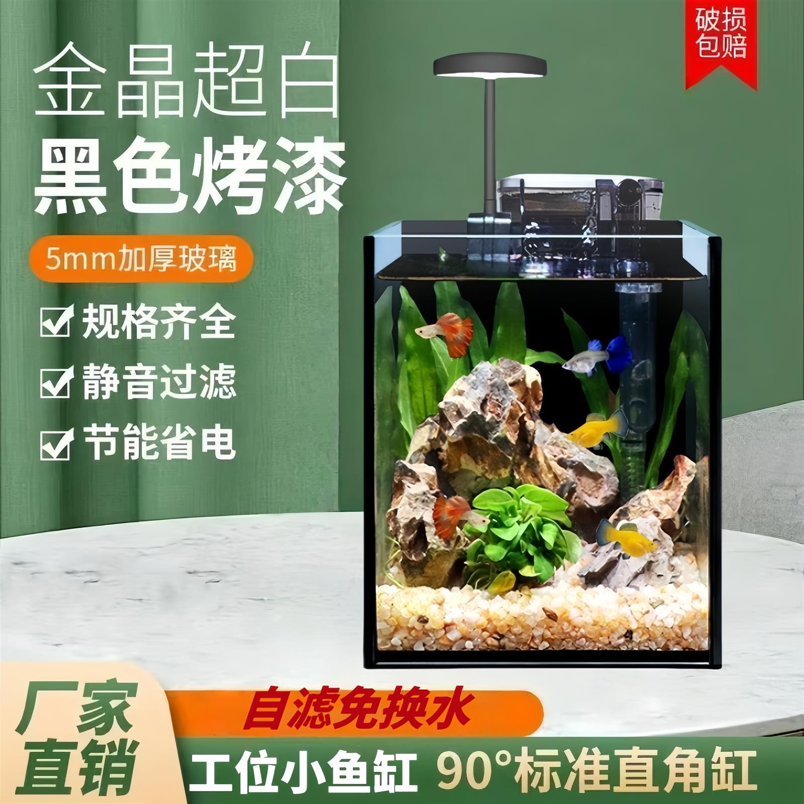 工位小鱼缸玻璃缸迷你小型生态缸办公室小型斗鱼缸桌面水族箱造景