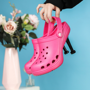 防滑高弹厚底增高凉拖鞋 街头潮流包头沙滩鞋 女夏季 高跟细跟洞洞鞋