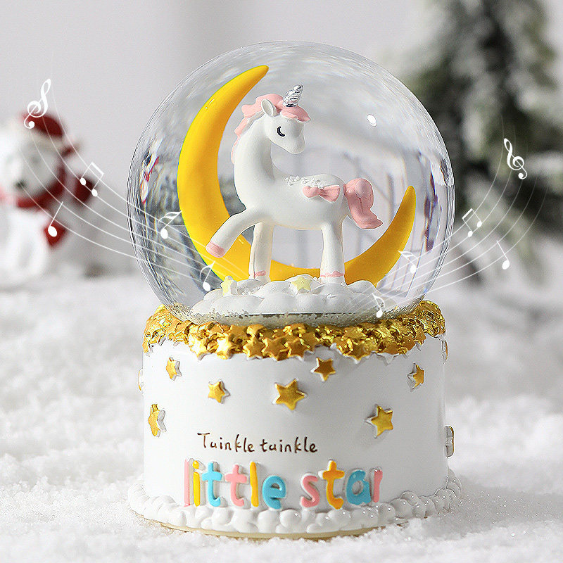 发光旋转独角兽水晶球音乐盒女生八音盒摆件女童女友儿童生日礼物