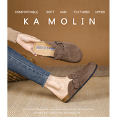 秋冬真皮厚底懒人外穿一脚蹬包头半拖博肯鞋 复古勃肯鞋 女2026新款