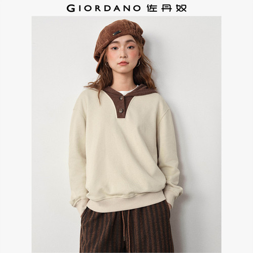 Giordano拼接毛织连帽卫衣套头