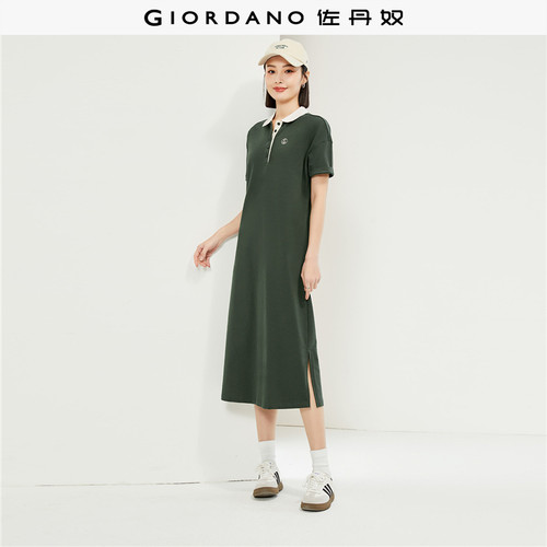 Giordano撞色POLO裙纯棉绣花