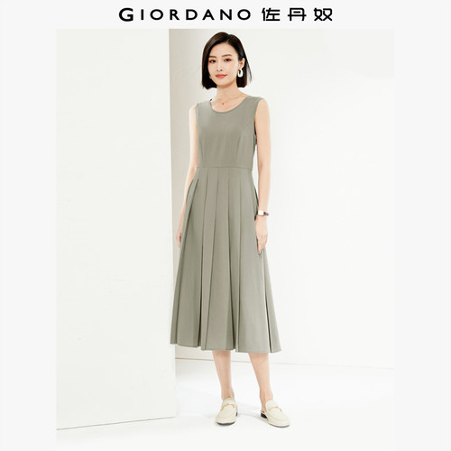 佐丹奴裙子女装压褶梭织圆领无袖背心连衣裙 05464327