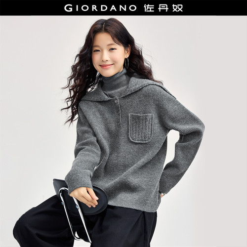 Giordano海军领套头口袋针织衫