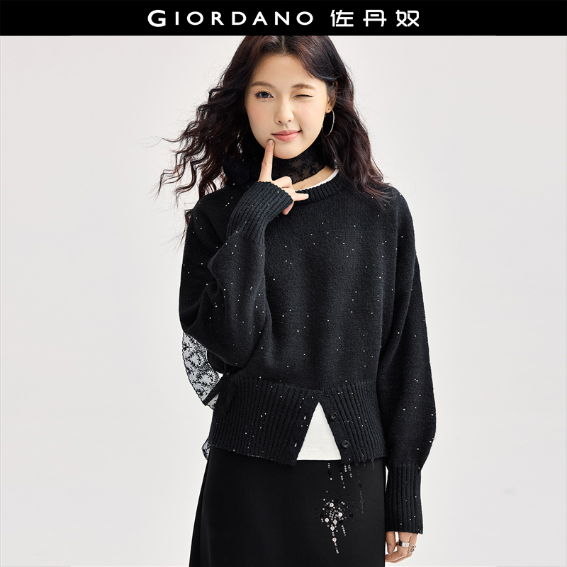 Giordano圆领套头珠片针织衫