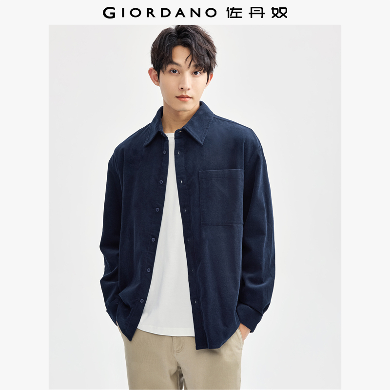 佐丹奴衬衫男装纯棉灯芯绒单口袋梭织长袖休闲衬衫 13044851