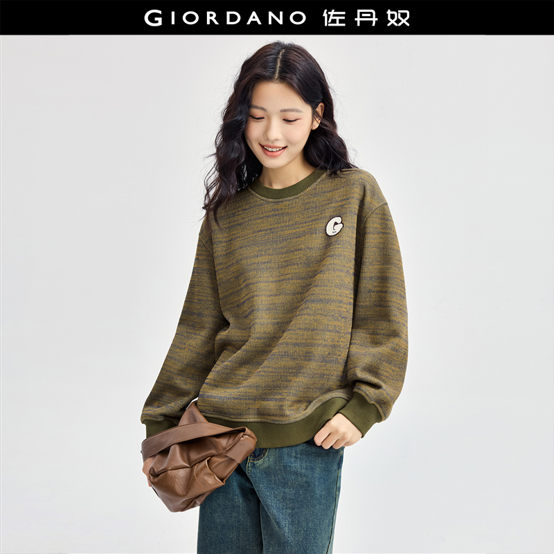 Giordano加绒宽松刺绣卫衣套头