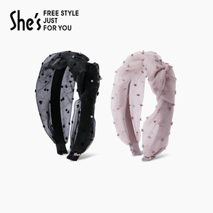 shes茜子奥莱饰品浪漫泡泡纱仿水晶发箍女复古扭结甜美女头箍