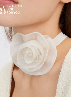 shes茜子真丝玫瑰花锁骨链