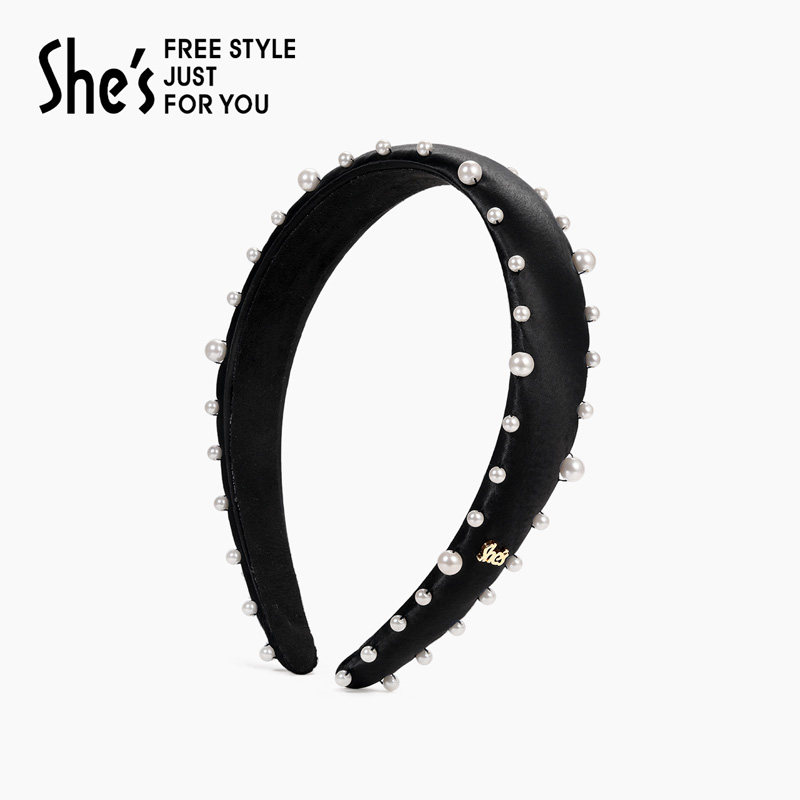 shes茜子奥莱轻简时尚仿珍珠设计高级感柔软仿真丝缎发箍头箍发饰
