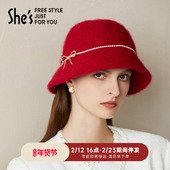 shes茜子巴比耶手工串珠知性通勤气质保暖柔软毛秋冬时尚 女渔夫帽