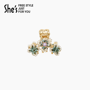 shes茜子奥莱莫奈自然复刻璀璨编织花朵小号竖抓夹抓边夹鲨鱼夹