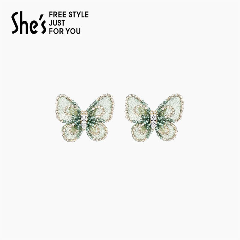 shes茜子奥莱莫奈自然复刻原创璀璨925银耳钉编织蝴蝶耳环耳饰品,饰品/流行首饰/时尚饰品新,耳环,淘宝优惠券,粉丝福利购,淘宝优惠卷