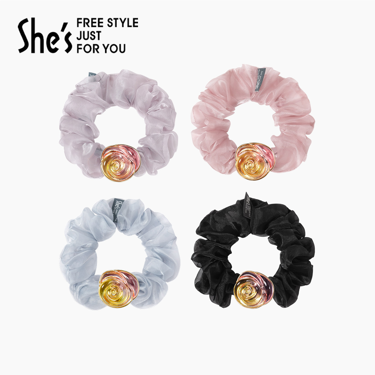 shes茜子奥莱冰晶玫瑰花朵浪漫轻透马尾大肠发圈皮筋女弹力发绳,饰品/流行首饰/时尚饰品新,发饰,淘宝优惠券,粉丝福利购,淘宝优惠卷