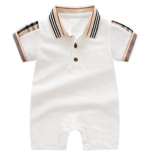 婴儿夏装男宝宝满月服百天宴周岁礼服哈衣爬服绅士薄款短袖连体衣