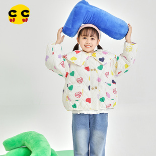 clanc潮牌童装24秋新款儿童爱心娃娃领加厚洋气棉衣外套女童棉服