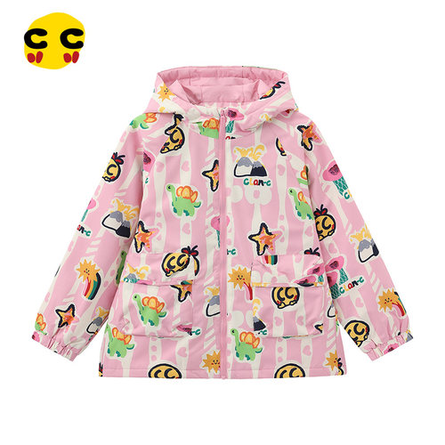 clanc潮牌童装25秋季新品卡通印花加绒防风外套保暖时尚洋气风衣
