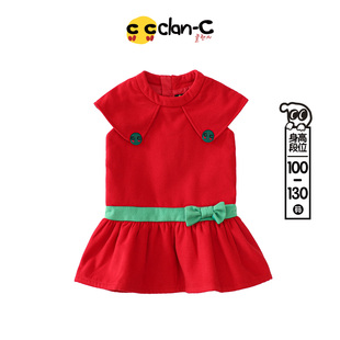 女童圣诞春节红色毛呢保暖连衣裙公主裙 潮牌春秋新款 clan c韩版